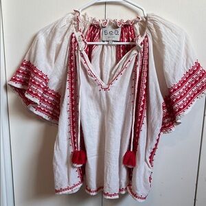 SEA Embroidered White and Red Blouse